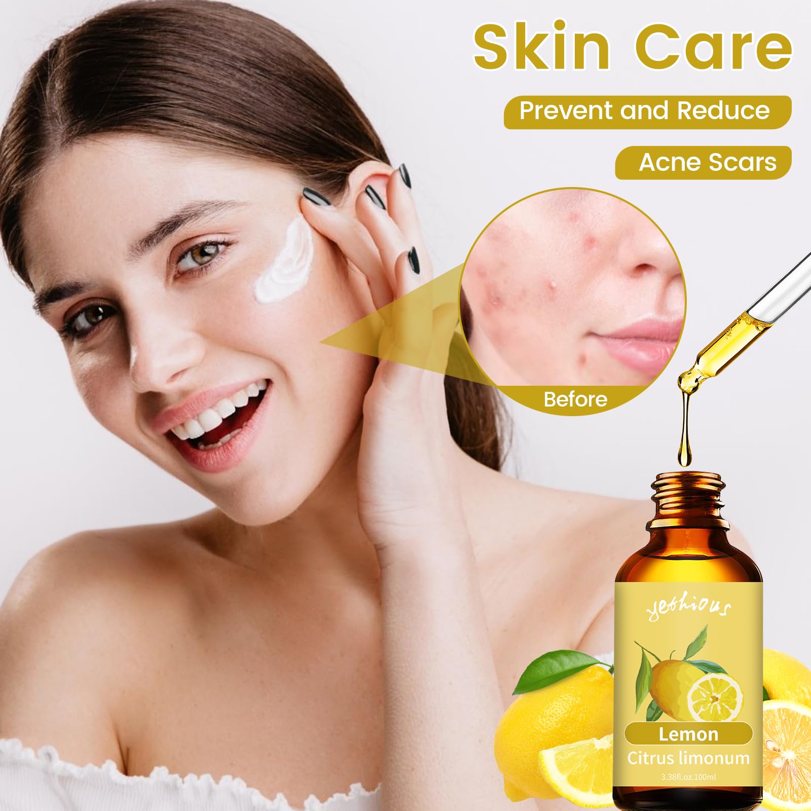 yethious Lemon Essential Oil Lemon Essential Oill for Diffuser, Perfume, Body, Skin, Hair, Candle Soap